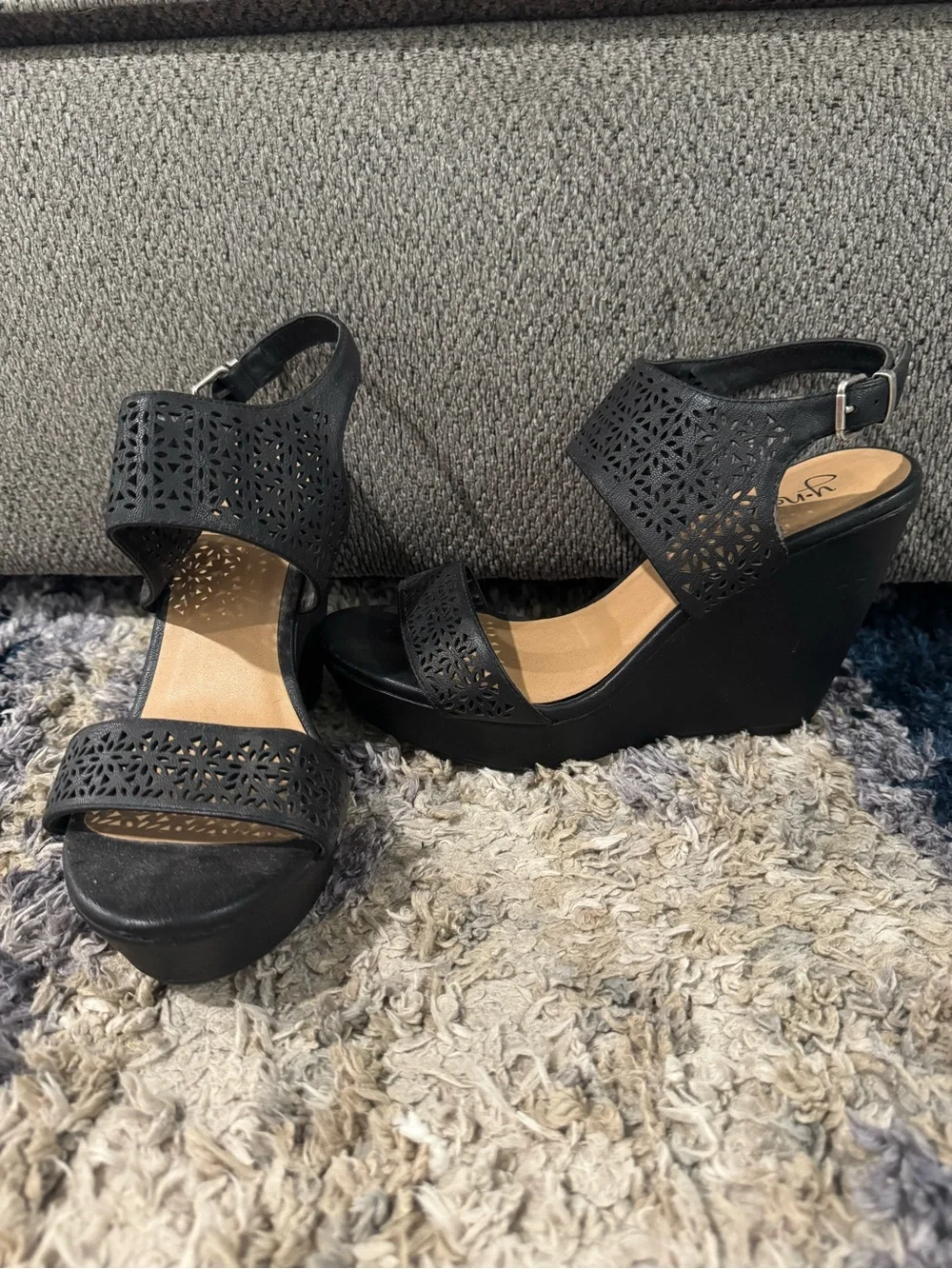 YNot Black Open Toe Platform Wedges